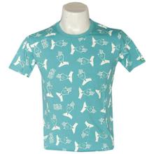 Turquoise Round Neck Pattern T-Shirt For Men