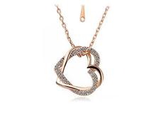 Gold Toned Double Heart Pendant Necklace For Women