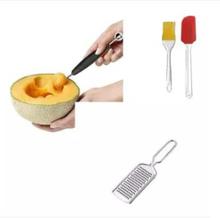 Combo of Bulfyss Silicone Spatula and Kitchen Oil Brush+ Stainless Steel Mini Tar 4.5'' Grater + Fruit Baller Double End Scoop