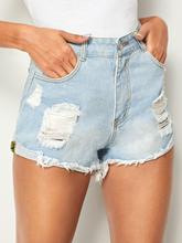 Light Wash Ripped Raw Hem Denim Shorts ( Free Top )