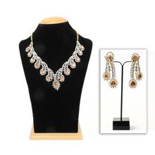 Silver Colored Swarovski Diamond Emerald Earring and Necklace Set For Women