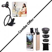 Combo Of 3 in 1 Mobile Camera Clip Lens + Lazy Stand