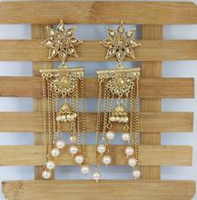 Golden Stone Embellished With Faux Pearl Drops Dangling Earrings