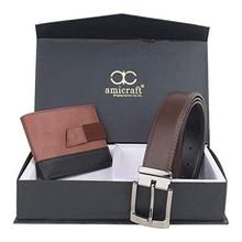 Amicraft Men's Combo Pack of Wallet & Belt Gift set