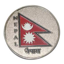 Silver Round Nepal's Flag Metal Fridge Magnet