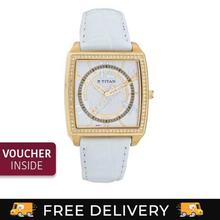 Titan Multicolored Dial White Leather Strap Analog Watch For Women - (9864YL01)