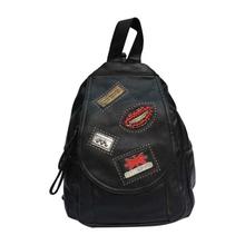 Black Patched Design Backpack For Women