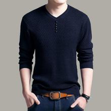 Autumn Winter Henley Neck Sweater Men Cashmere Pullover