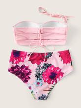 Underwire Bandeau With Floral High Waist Bikini Set