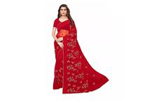 Floral Embroidred Saree With Blouse Piece For Women-Red