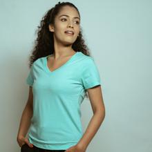 Hills & Clouds V Neck T-Shirt For Women (Turquoise)