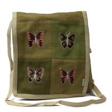 Green Hemp Embroidered Sling Bag For Women