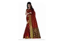 Printed Banarasi Silk Saree With Blouse Piece For Women-Red/Golden