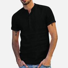 Men's Baggy Cotton Linen Soid Color Short Sleeve Retro