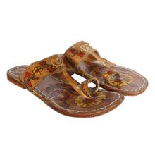 Light Brown Floral Printed Sandals For Women