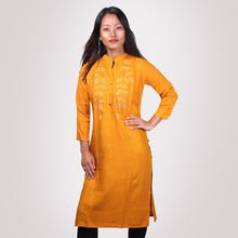 Yellow kurta with leaf design for women