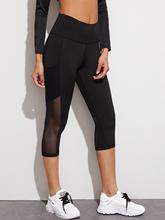 Contrast Mesh Capris Sports Leggings