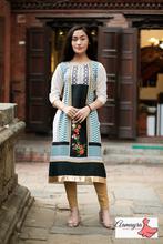 White printed Green Straight Kurti For Women