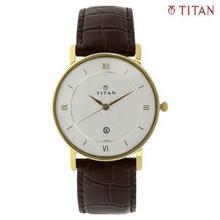 Titan 9162YL01 White Dial Leather Strap Analog Watch For Men- Brown