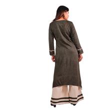 Paislei green embroidered A-line asymetrical Kurti with ivory plazzo for women -AW-1920-23