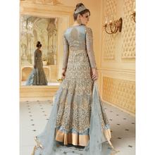Stylee Lifestyle Designer Floral Jardoshi Work With Multiple Jari & Crystal Green Semi Stitched Salwar Suit for Party and Wedding