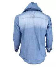 Blue Washed Denim Hooded Shirt For Men