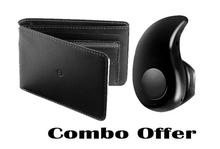 Combo Of Synthetic Leather Wallet & Mini Wireless Sport Bluetooth Earbuds