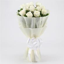 10 White Roses With White Paper Packing-F&P Bouquet 6