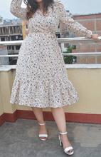 Long Floral  Printed White Dress for Ladies