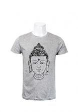 Wosa -  Round Neck Wear Grey Buddha Design Cotton T-Shirt For Men