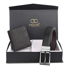 Amicraft Men's Combo Pack of Faux Leather Wallet and Belt