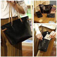 3 in 1 Set Korean Style Shiny Pu Leather Shoulder Handbag