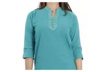 White Lacey Mandarin Neck Kurti Top For Women