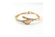 Rose Gold Toned Faux Moon Stone And Rhinestones Embellished Bracelet For Women - BT_016
