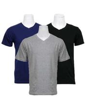 Pack Of 3 V-Neck T-Shirts For Men - Black/Grey/Navy Blue