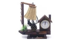 Decorative House Clock With Wooden Base Lamp