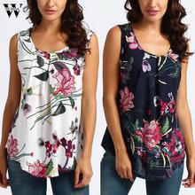 Women Printed Floral Crop Top Short Sleeveless Tank Top