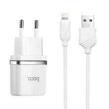 Hoco C11 Power Adapter DC 5V 1A (Max) Single Port USB Wall Charger with 1m 8 Pin to USB Cable Set, EU Plug, For iPad, iPhone, Galaxy, Huawei, Xiaomi, LG, HTC, Macbook and More(White)