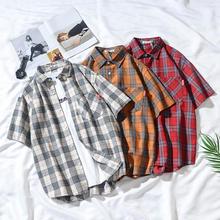 Plaid shirt _ plaid short-sleeved shirt summer literary