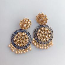 Gold oxidized crystal embedded  beautiful jhumka with hanging pearls