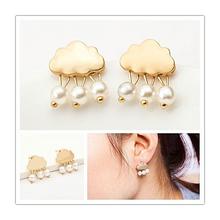 Gold Toned Faux Pearl Danglers Cloud Water Designed Earrings For Women