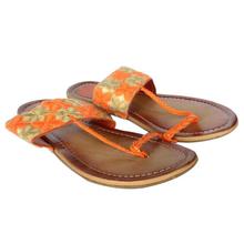 Orange Floral Embroidered Sandals For Women