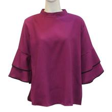 Purple Solid Ruffle Sleeves Top For Women