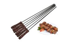 Long Stainless Steel Heavy BBQ Stick Wooden Handle -Set Of 6 ( BBQ-HS02 )