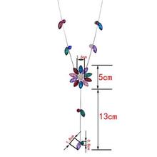 Women Fashion Popular Crystal Chrysanthemum flower Necklace Sweater Chain BU