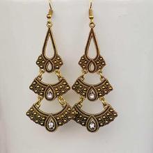 Golden Layered Stoned Drop Danglers For Women