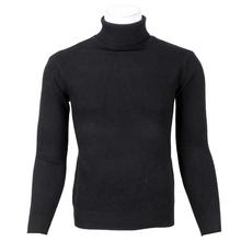 Black Solid Turtle Neck Sweater For Men