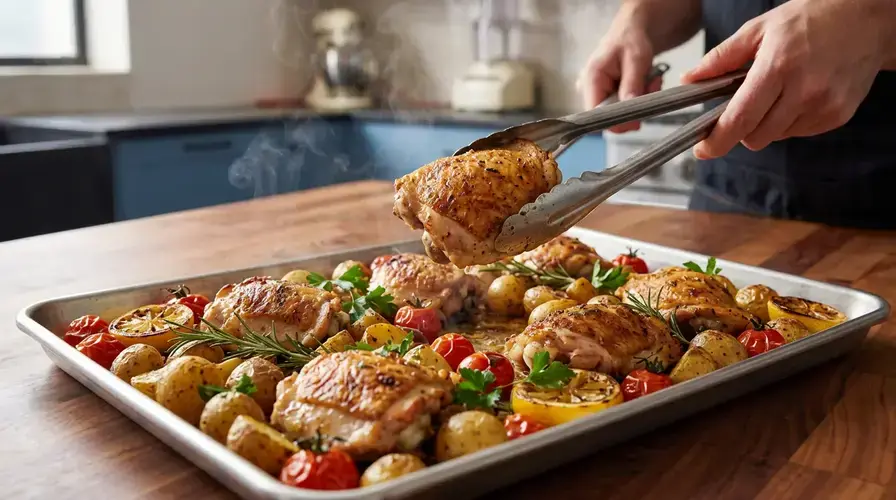 Recipe section image for Krokante traybake met kip, rozemarijn en verse citroen