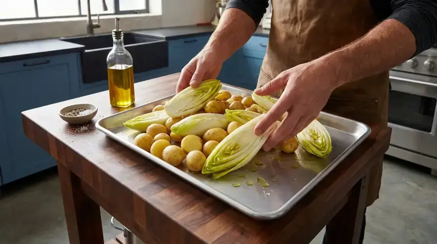 Recipe section image for Traybake met witlof en ham in romige kaassaus