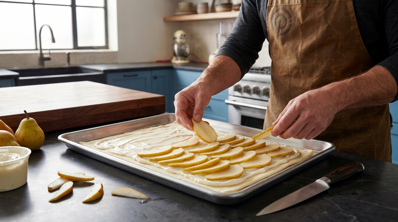 Recipe section image for Plaattaart met peer en gorgonzola